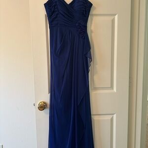 Camille La Vie Navy Strapless Maxi Gown with Floral Accent